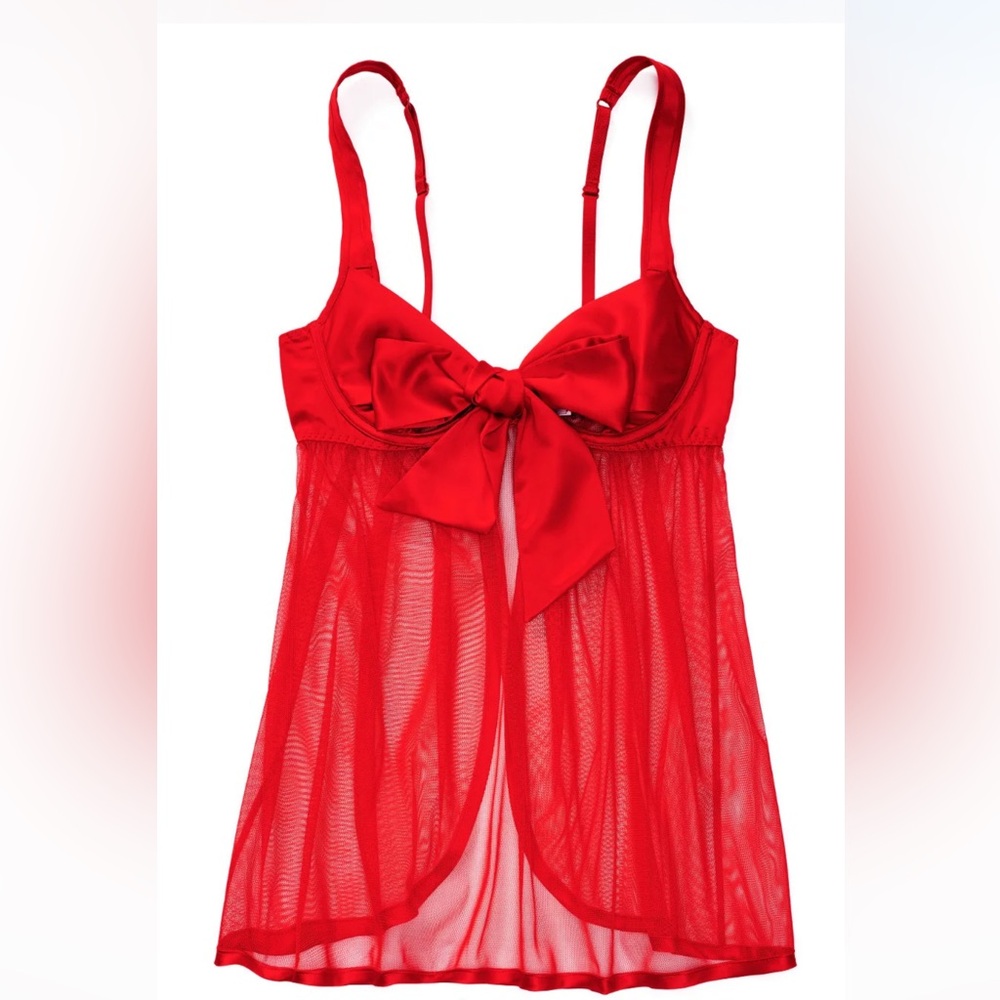 Adore Me Red Sheer Babydoll Chemise with Front Tie Size 1X NWT